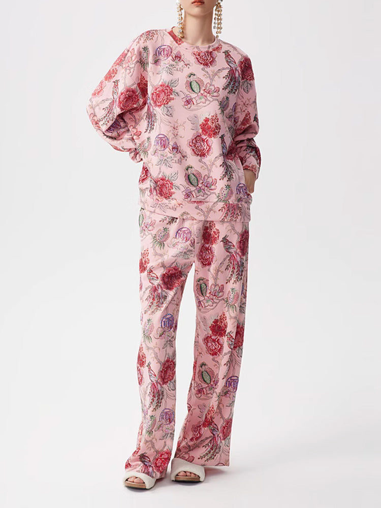 TCH 2 Piece Floral Print Sparkly Top and Long Pants