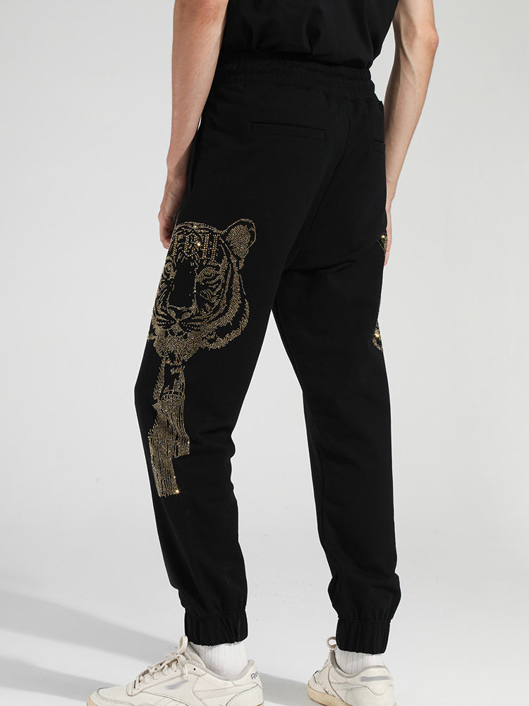 TCH Black Rhinestone Tiger Print Long Pants