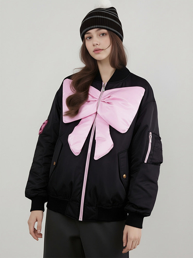 TCH Bow-Front Contrast Zip-Up Bomber Jacket