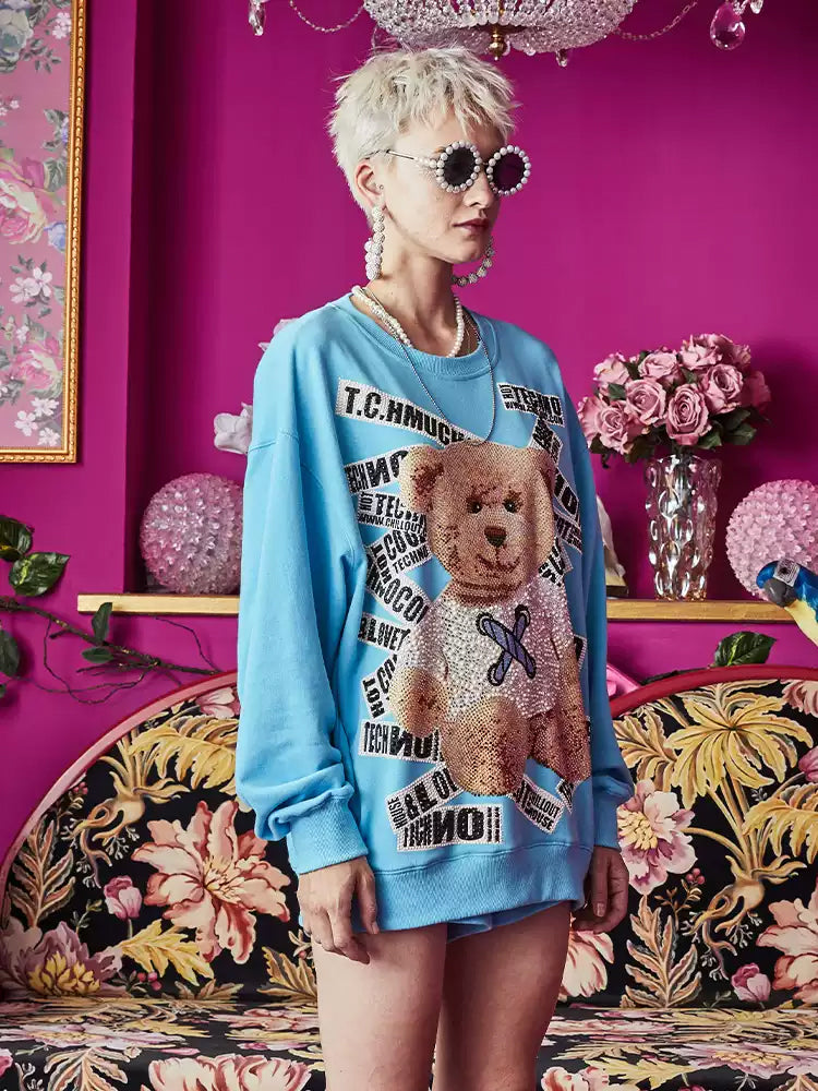 TCH Cotton Rhinestone Teddy Bear Sweatshirt