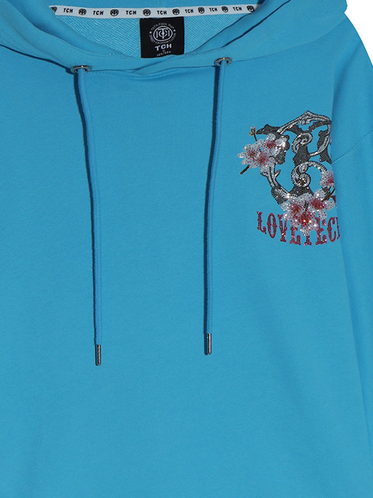 TCH Flower Print Rhinestone Unisex Hoodie