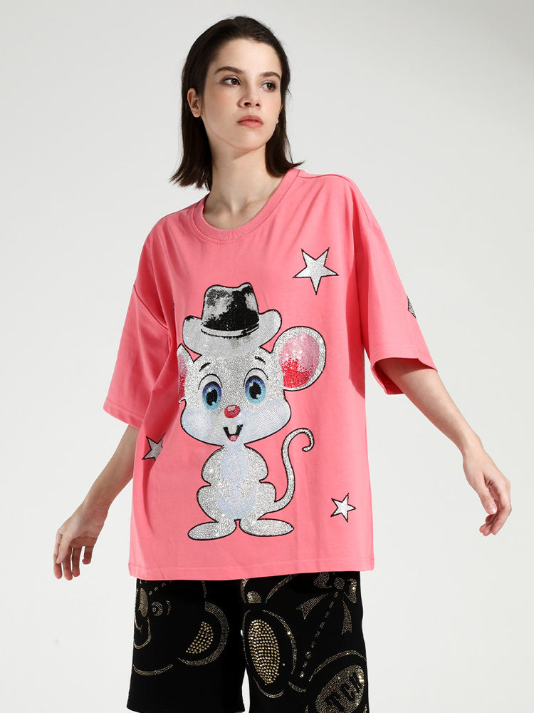 TCH Unisex Cartoon Mouse Casual Sparkle T-shirt