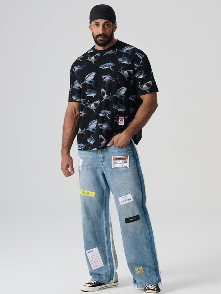 TCH Beach Rhinestone Shark Hawaiian T-Shirt