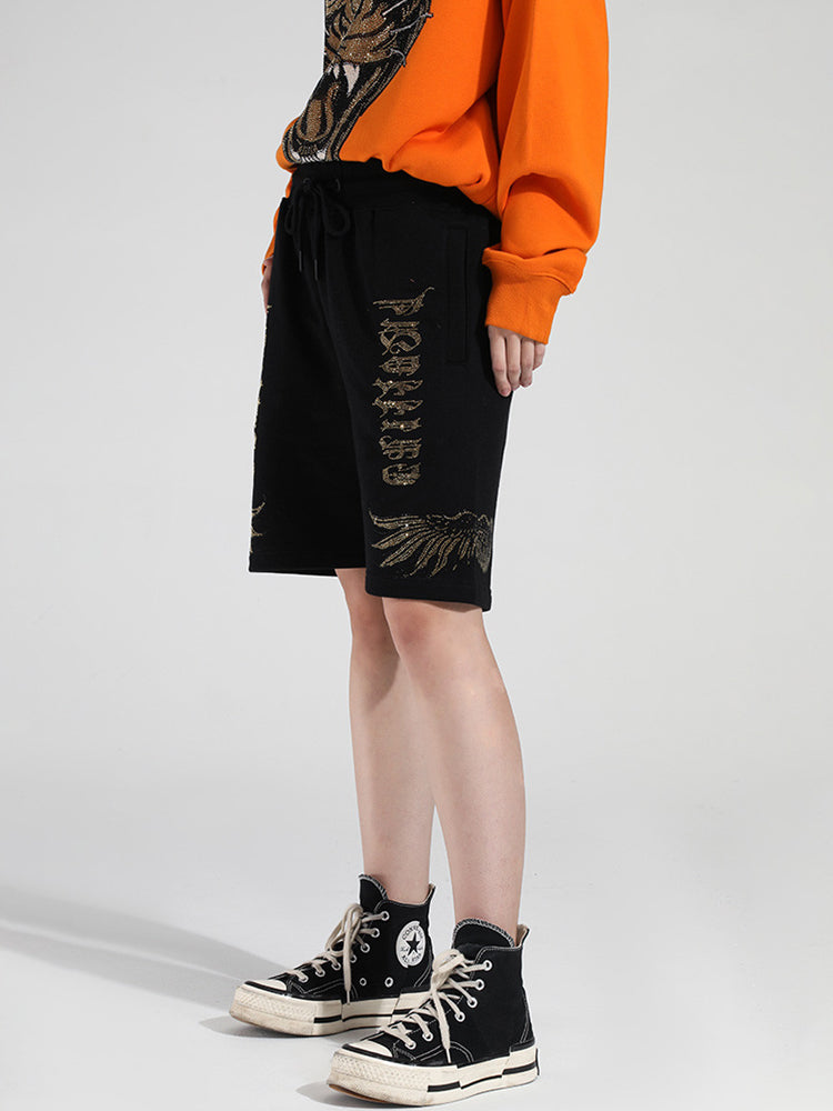 TCH Rhinestone Letter Print Jogging Shorts