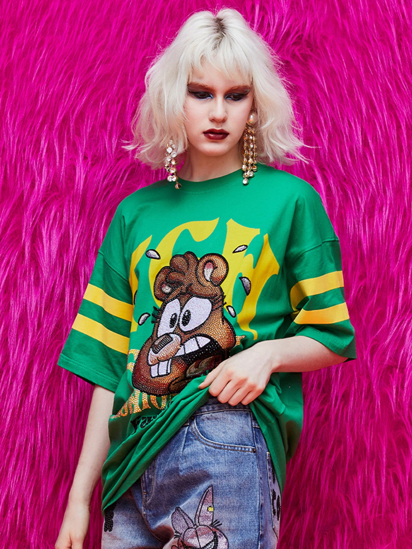TCH Fashion Unisex Rhinestone Graphic Oversized T-shirt