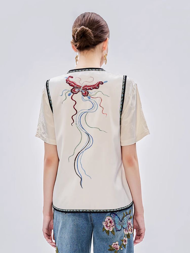 TCH Vintage 1940s Graphic Embroidery Rhinestone Vest