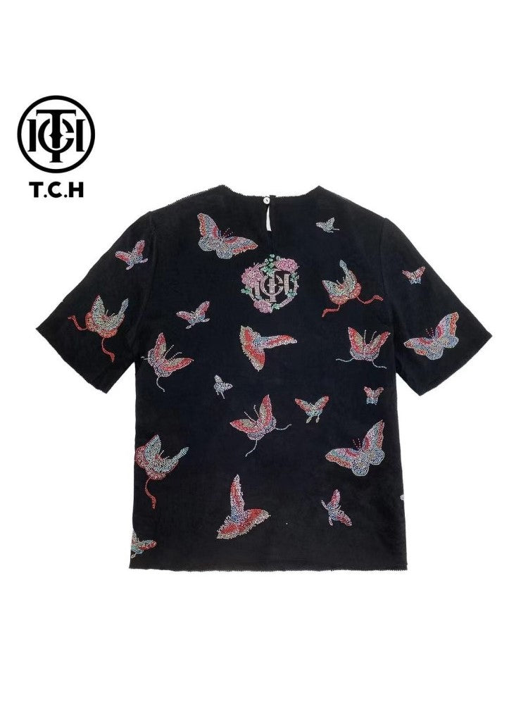 TCH Allover Pink Rhinestone Butterfly T-shirt