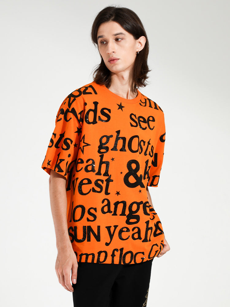 TCH Rhinestone Letter Print Short Sleeve T-Shirt