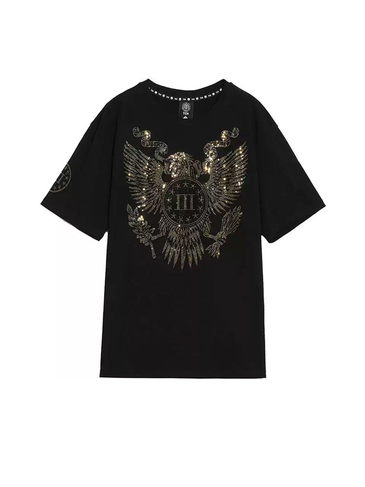 TCH Gold Rhinestone Graphic Eagle T-shirt