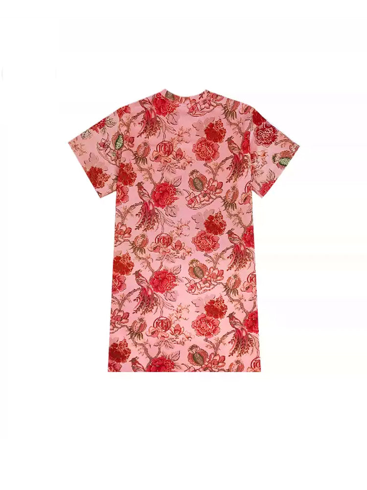 TCH Luxury Rhinestone Pink Floral Print Mini Dress