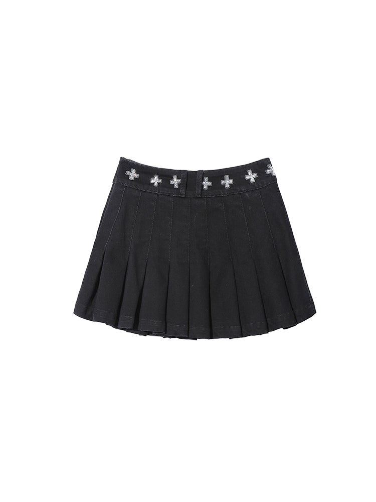 TCH Rhinestone High Waist Pleated Mini Skirt