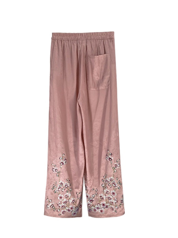 TCH Jacquard Flower  Rhinestone Wide Leg Long Pants