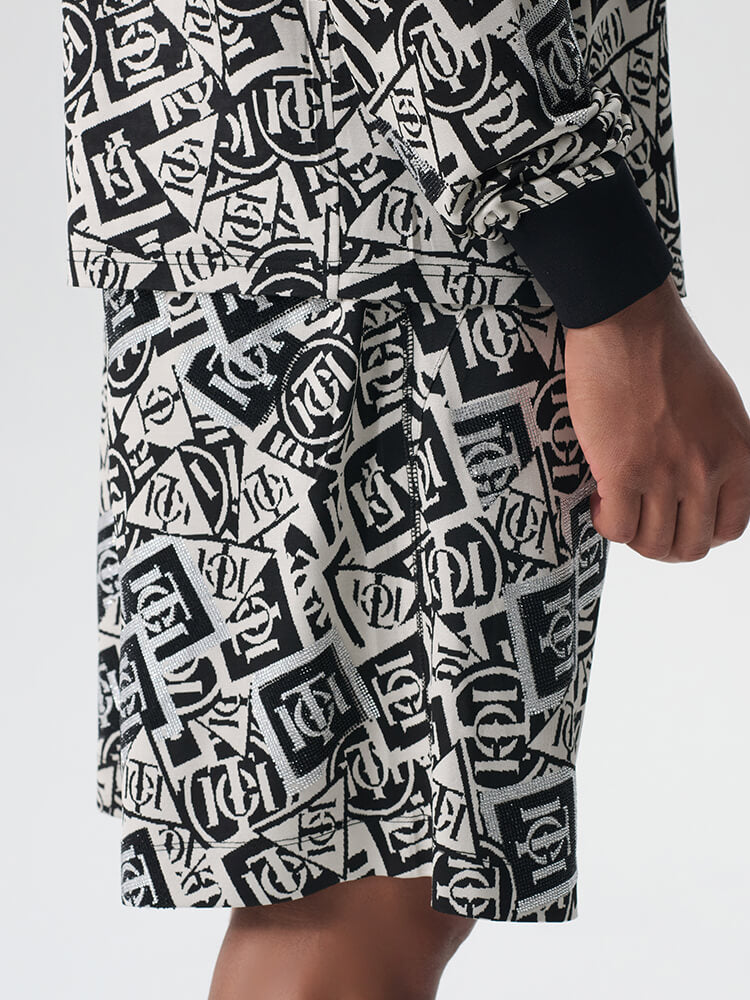 TCH Logo Hand-Embellished Rhinestone Fashion Shorts