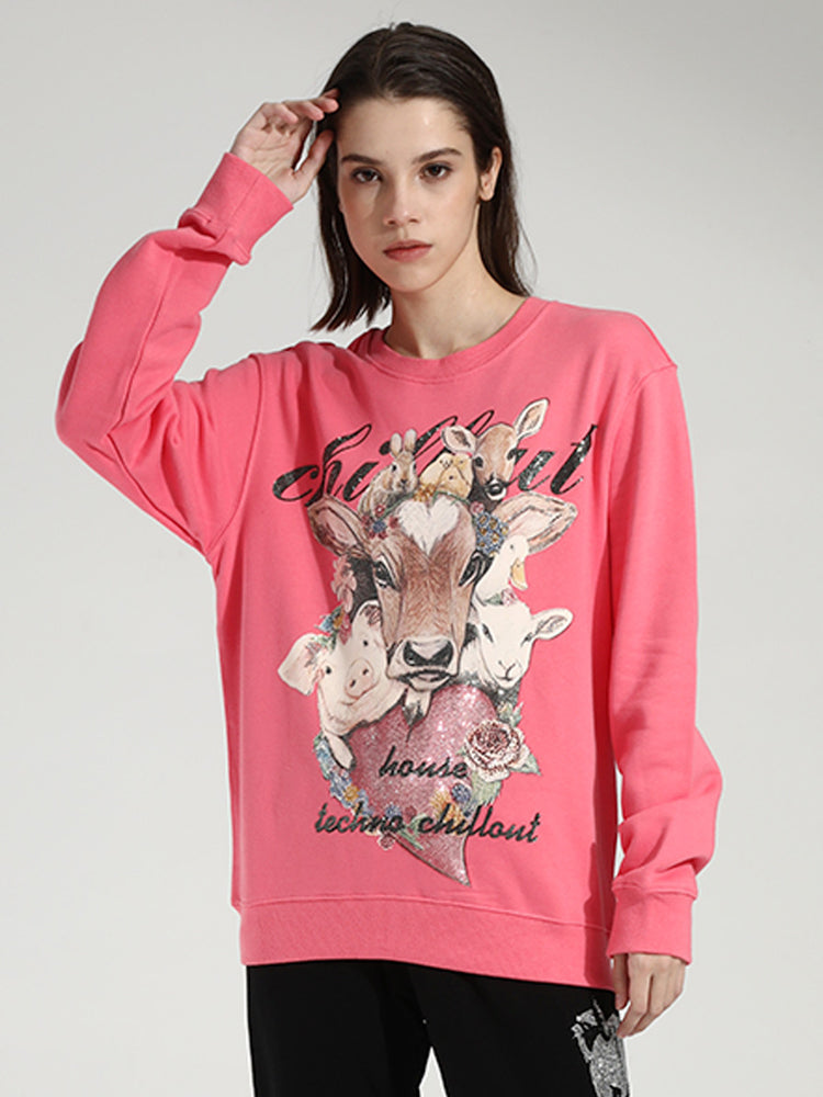 TCH Rhinestone Graphic Print Solid Sweatshirt