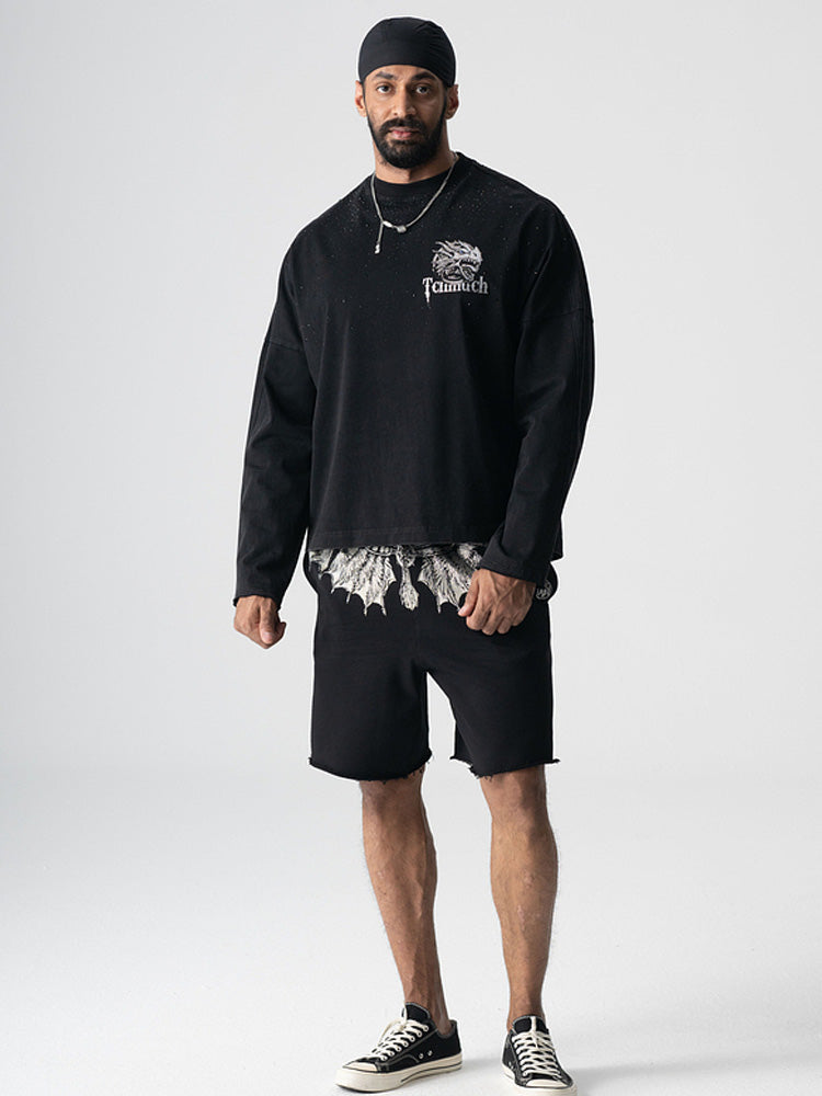 TCH Rhinestone Wings Design Jogging Shorts