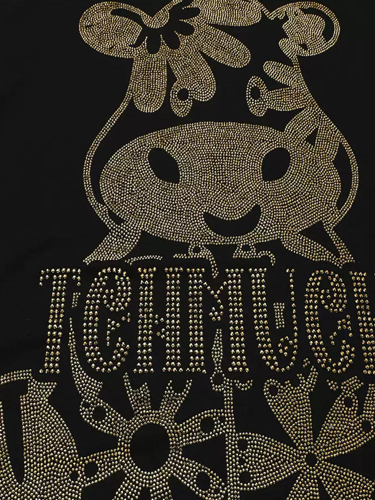 TCH Cartoon Cow Rhinestone T-Shirt with Angel Wings