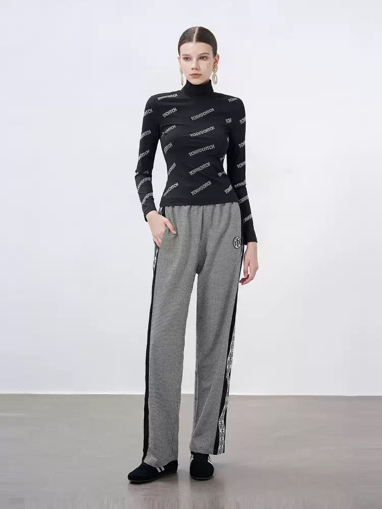 TCH Letter Rhinestone High Neck Long Sleeve Top
