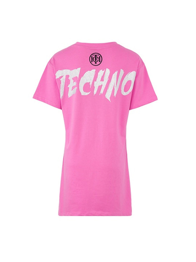 TCH Rhinestone Graphic Print Short Sleeve Casual T-Shirt Dress