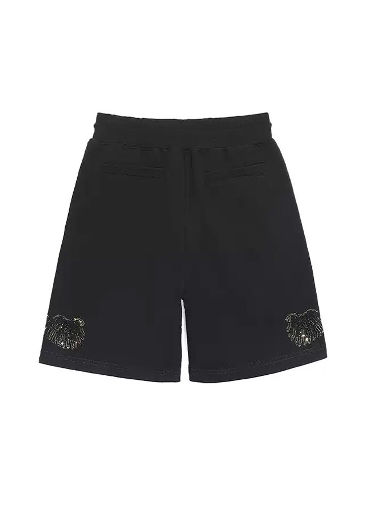TCH Rhinestone Letter and Wings Jogging Shorts