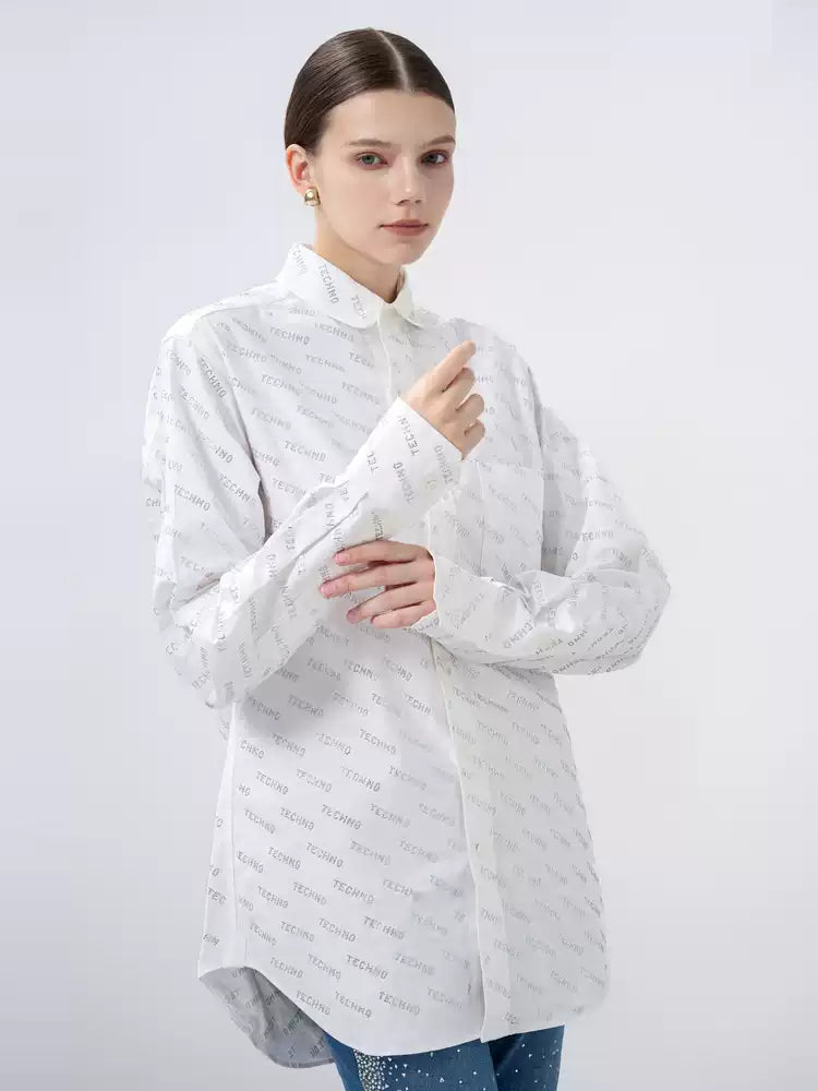 TCH Rhinestone Cotton Logo Print Shirt