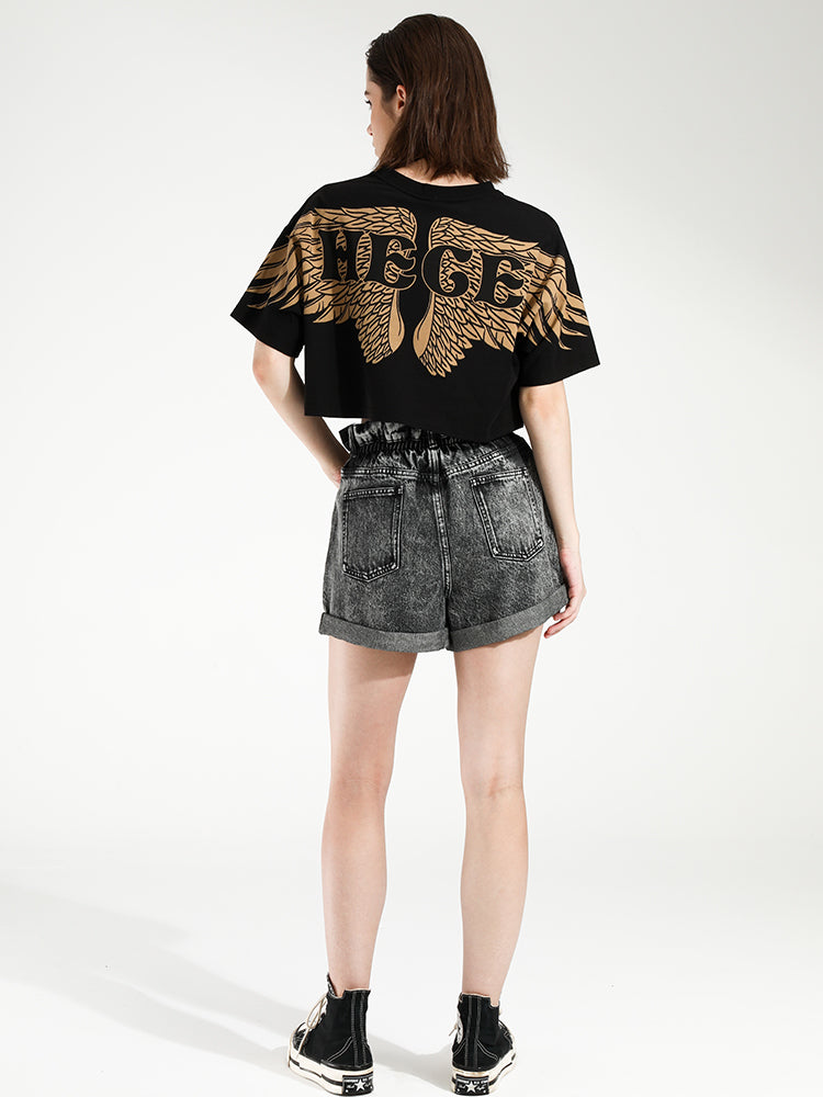 TCH Teddy Bear Rhinestone Cropped Top with Angel Wings