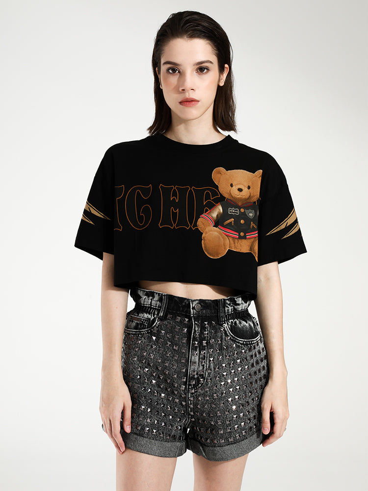 TCH Teddy Bear Rhinestone Cropped Top with Angel Wings