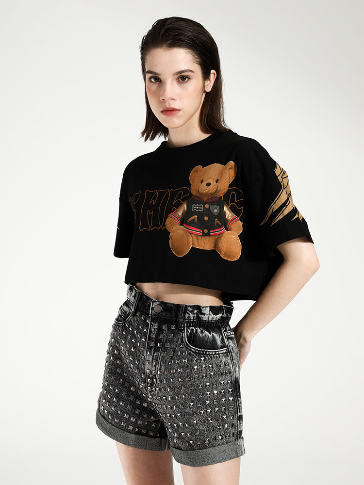 TCH Teddy Bear Rhinestone Cropped Top with Angel Wings