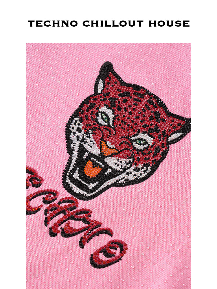 TCH Rhinestone Pink Leopard Cropped Sweatshirt