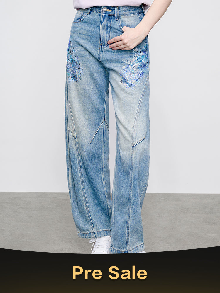 TCH Presale Wings Graphic Rhinestone  Workwear Jeans