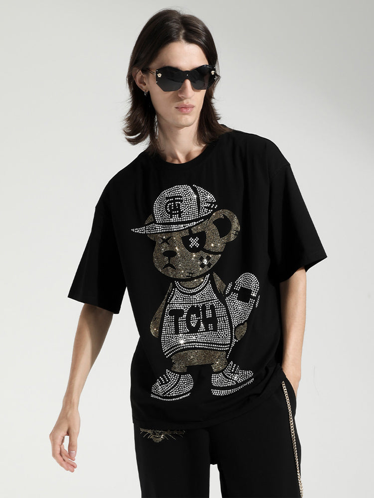 TCH Unisex Cartoon Casual Sparkle T-shirt in Black