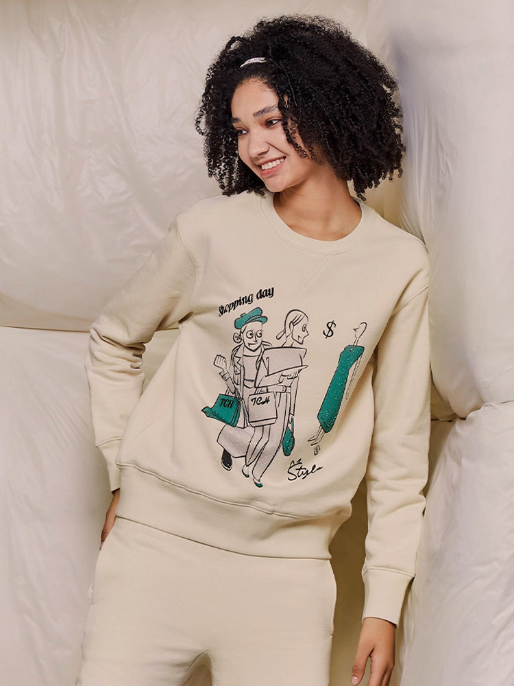 TCH Causal Rhinestone Graphic Long Sleeve Sweatshirt