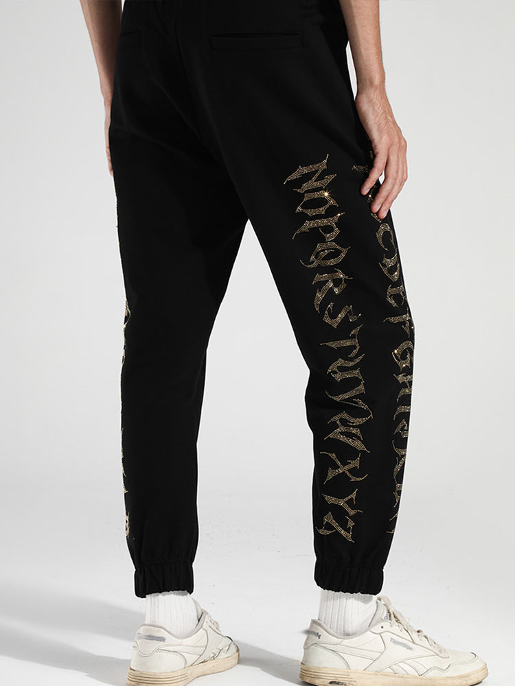 TCH Rhinestone Letter Casual Jogger Pants