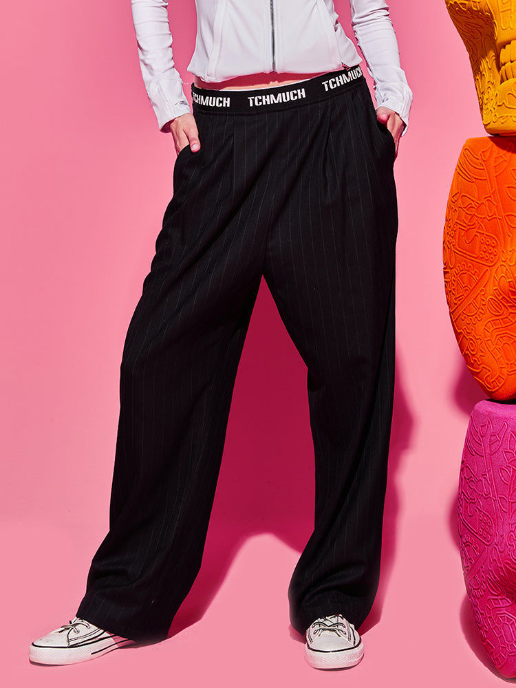TCH Letter Elastic Waist Wide Leg Stripe Pants