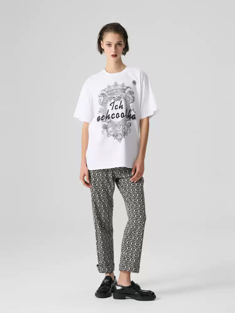 TCH Rhinestone Logo Wide Jersey Monogram Pants