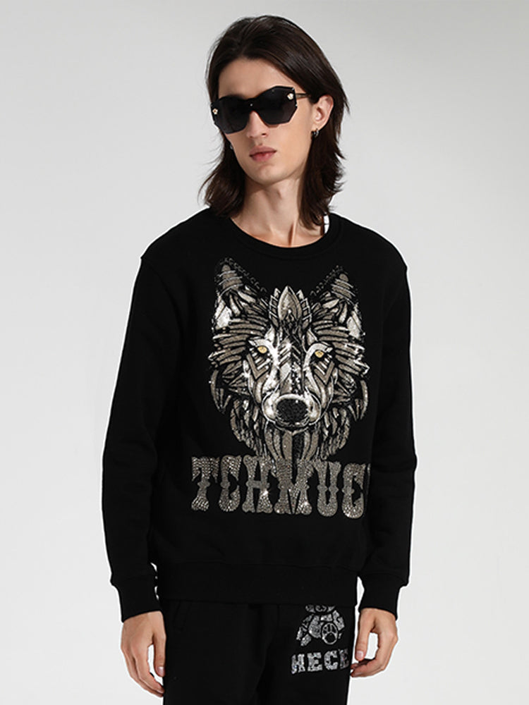 TCH Rhinestones Casual Wolf Letter Unisex Sweatshirt