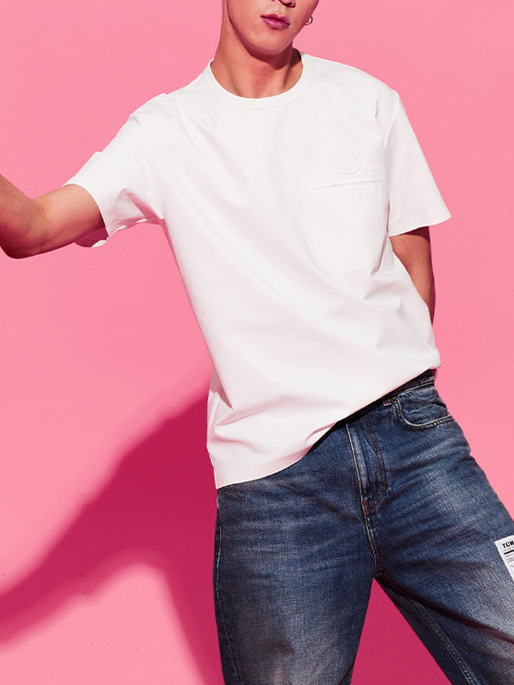 TCH Logo Print Rhinestone Solid T-Shirt with White