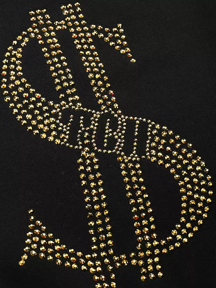 TCH Black Rhinestone Letter Casual Pants