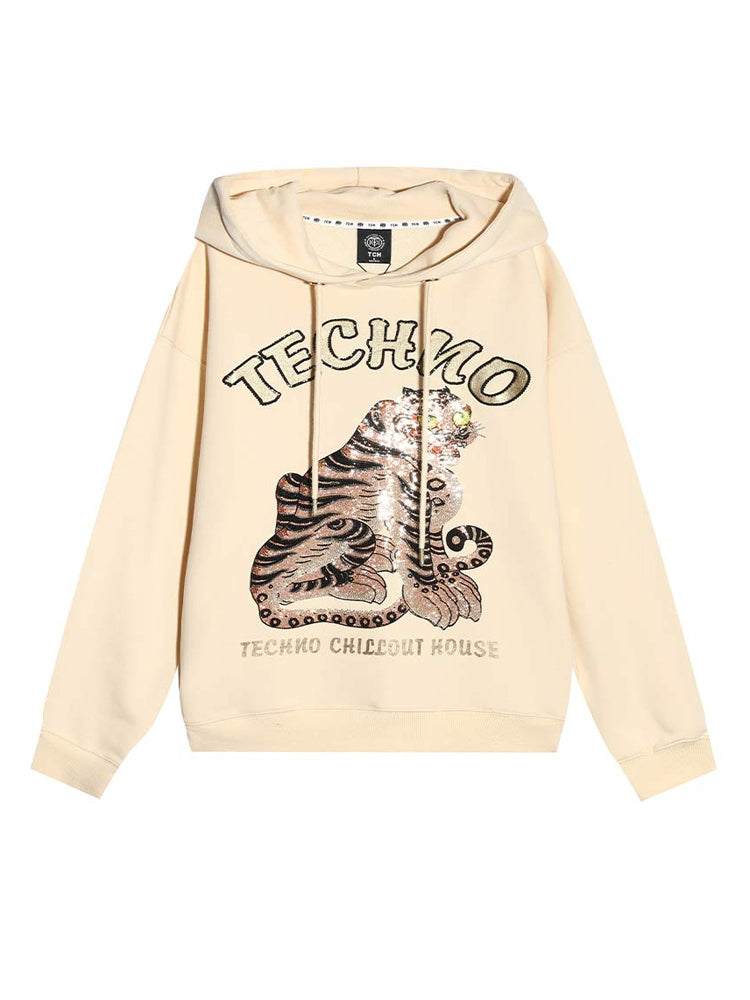 TCH Cartoon Drawstring Rhinestone Angel Wings Hoodie