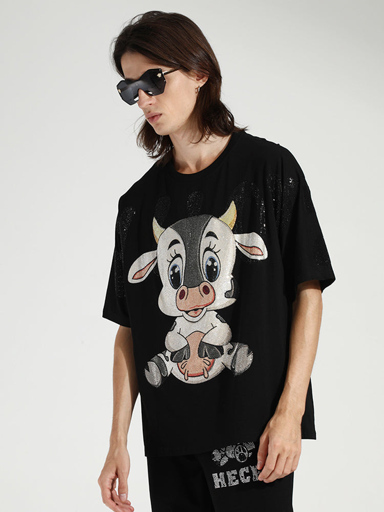 TCH Cute Cow Rhinestone Short Sleeve Unisex Top