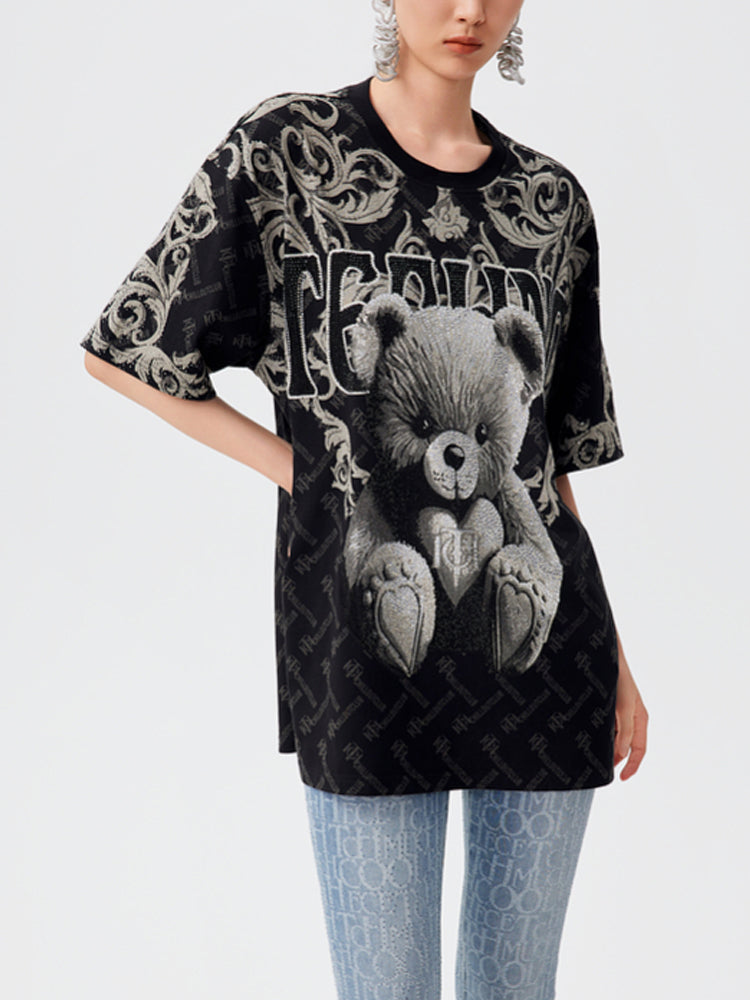 TCH Teddy Bears Rhinestone Allover Print Oversized T-Shirt