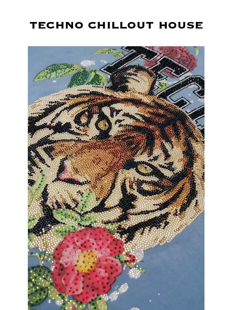 TCH Tiger Rhinestone Flower Print Causal Tee