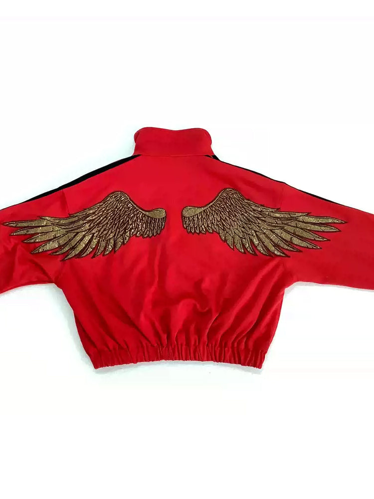 TCH Rhinestone Stripes Crop Jacket with Angel Wings