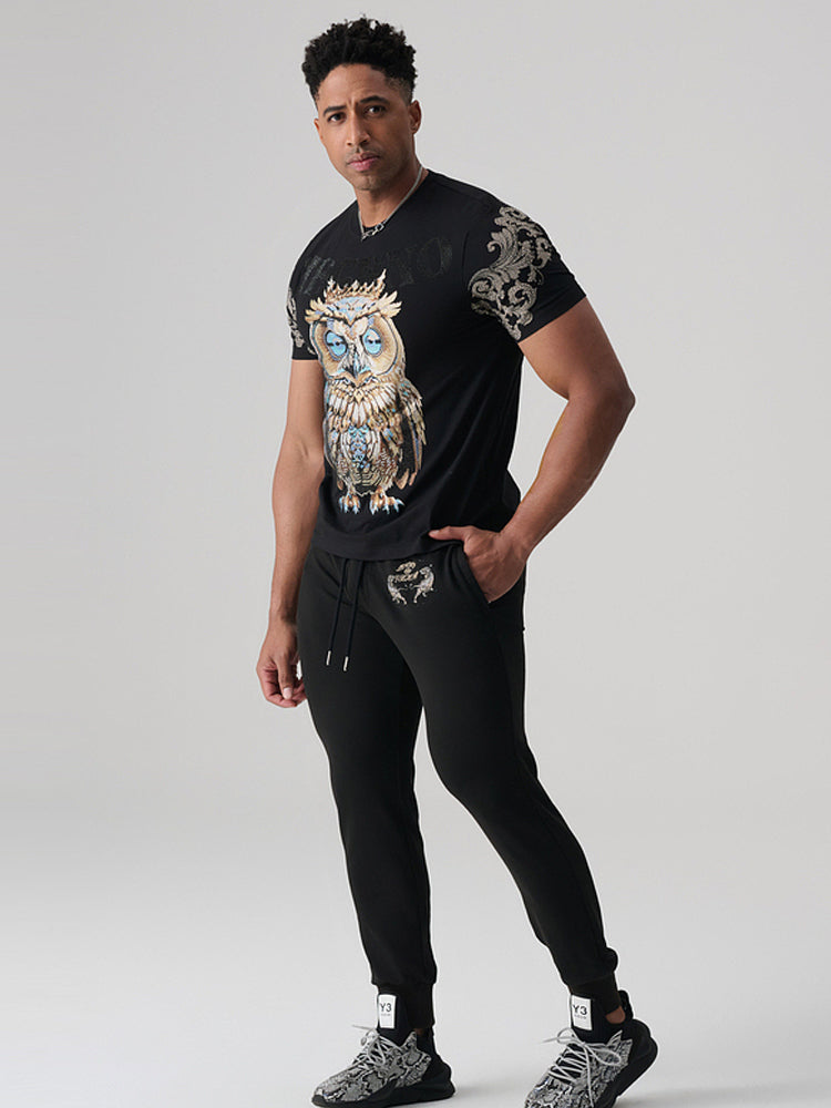 TCH Graphic Owl Rhinestone Black T-Shirt