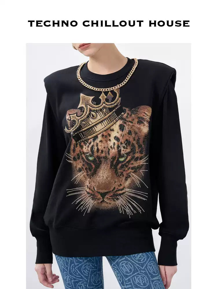 TCH Chain Rhinestone Black Leopard Sweatshirt