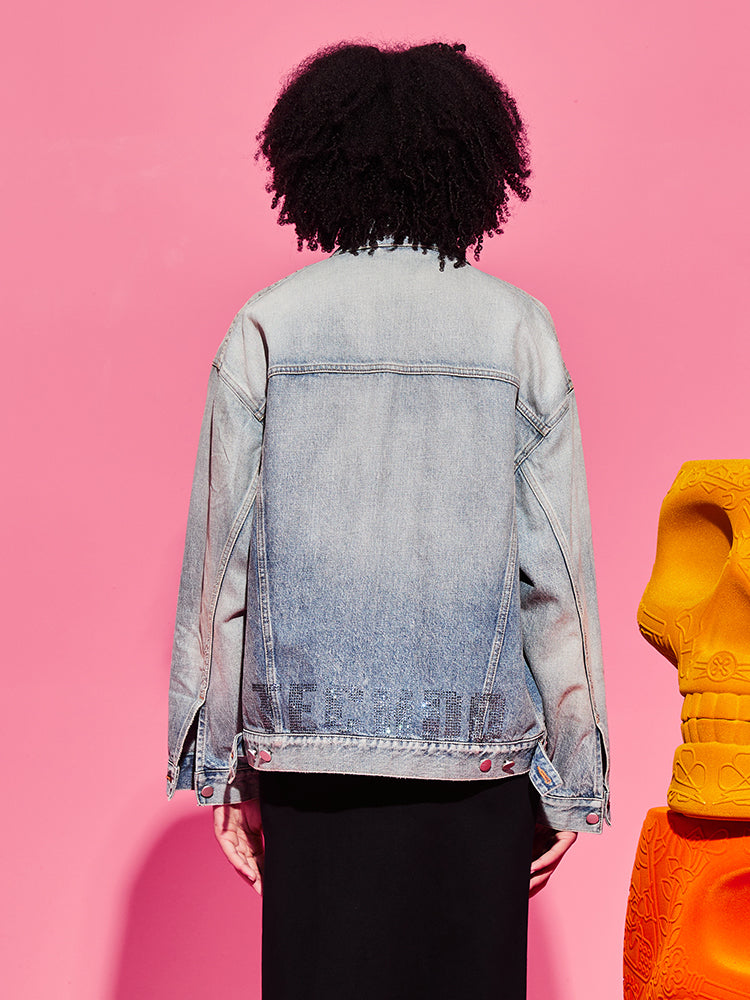 TCH Rhinestone Vintage Washed Denim Jacket