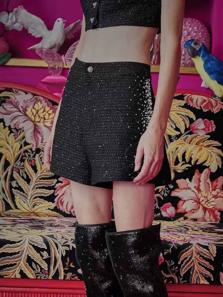 TCH Crystal-Embellished Luxury Shiny Mini Shorts