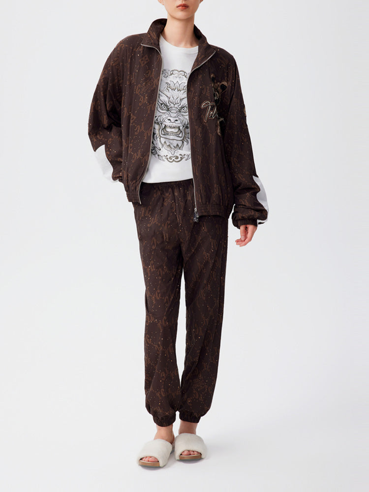TCH 2 Piece Allover Print Nylon Rhinestone Jogging Suits