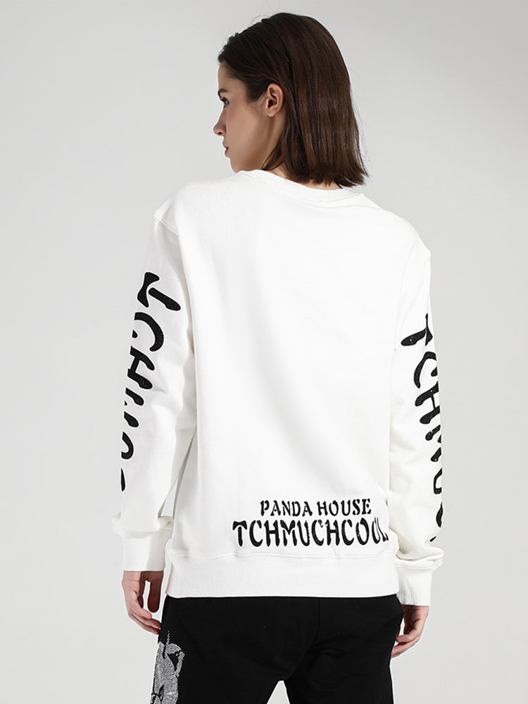 TCH Women's Rhinestone Panda White Sweatshirt