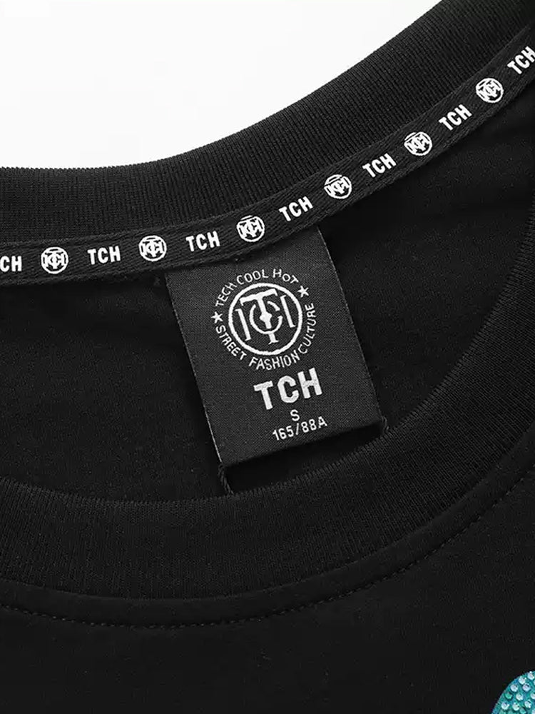 TCH Sparkle Letter Print  Rhinestone T-Shirt