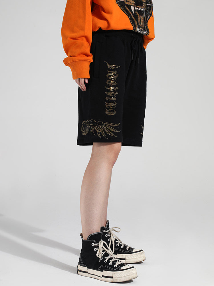 TCH Rhinestone Letter Print Jogging Shorts